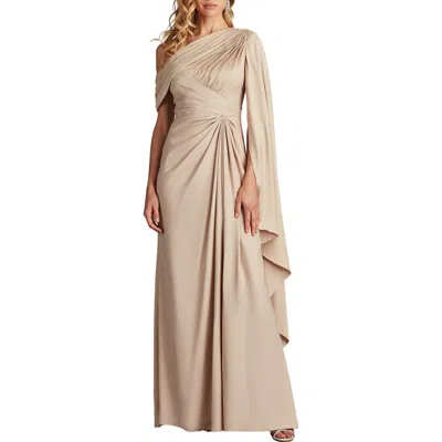 Tadashi Shoji Pleated One-shoulder Cape Gown