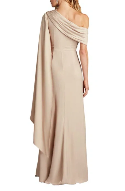 Tadashi Shoji Pleated One-shoulder Cape Gown