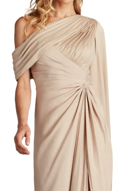 Tadashi Shoji Pleated One-shoulder Cape Gown