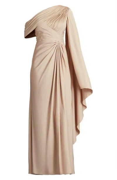 Tadashi Shoji Pleated One-shoulder Cape Gown