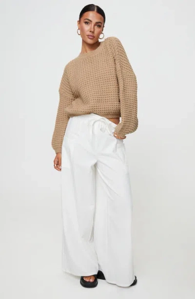 Princess Polly Brunie Pull-on Wide Leg Cotton & Linen Pants