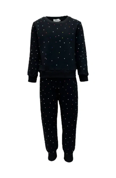 Lola + The Boys Girls' Rainbow Sparkle Cotton Rhinestone Embellished Sweatshirt & Pants Set - Little Kid, Big Kid