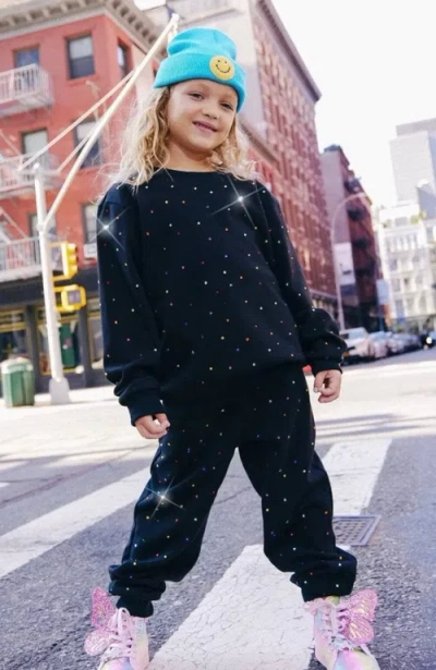 Lola + The Boys Girls' Rainbow Sparkle Cotton Rhinestone Embellished Sweatshirt & Pants Set - Little Kid, Big Kid