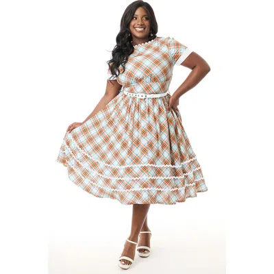 UNIQUE VINTAGE UNIQUE VINTAGE PLUS SIZE BOATNECK RICRAC SWING DRESS 