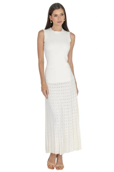 Akalia Elegant Viva Knit Maxi Dress With Pearl Details And Pockets In White
