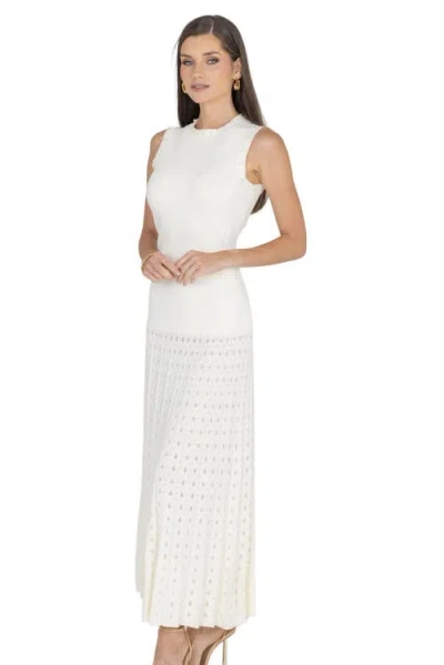 Akalia Elegant Viva Knit Maxi Dress With Pearl Details And Pockets In White