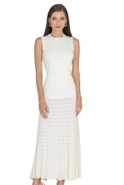 Akalia Elegant Viva Knit Maxi Dress With Pearl Details And Pockets In White