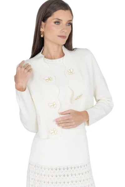 Akalia Elegant Viva Knit Maxi Dress With Pearl Details And Pockets In White