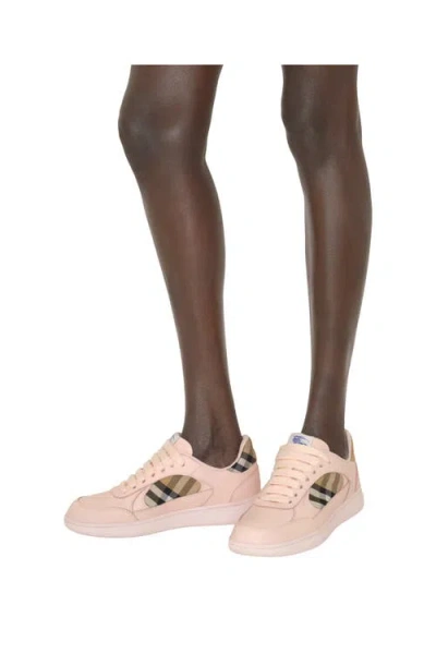 Burberry London Leather And Check Terrace Women S Sneakers In Pink
