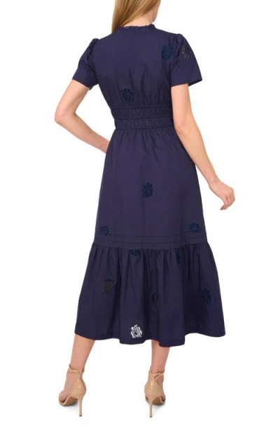 Cece Floral Embroidered Flounce Hem Cotton Maxi Dress