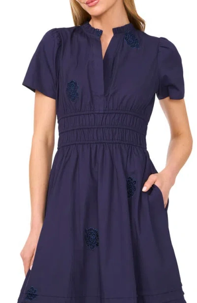 Cece Floral Embroidered Flounce Hem Cotton Maxi Dress