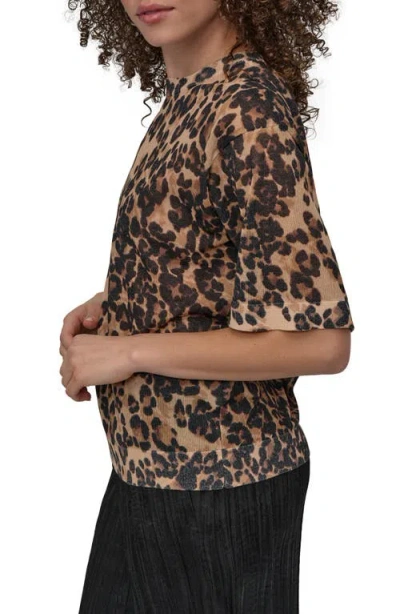 Dkny Cheetah Print Short Sleeve Sweater In Multi