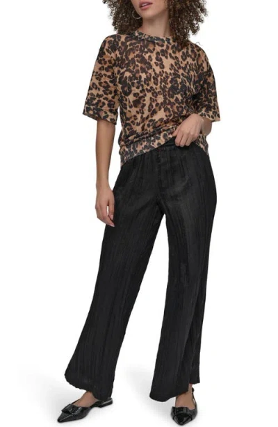 Dkny Cheetah Print Short Sleeve Sweater In Multi