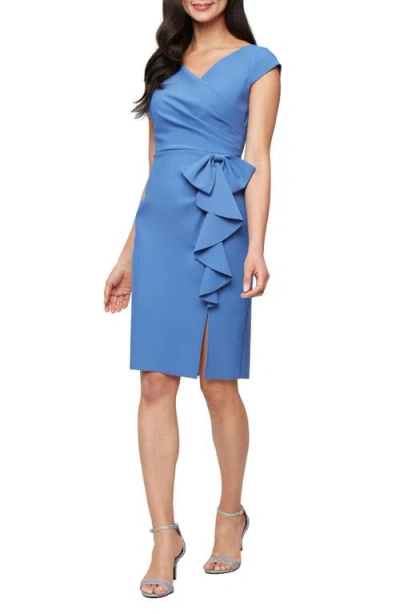 Alex Evenings Compression Collection Ruffle Sheath Cocktail Dress In Blue