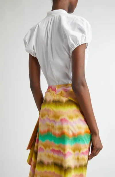 Lela Rose Button Front V-neck Blouse In Multi