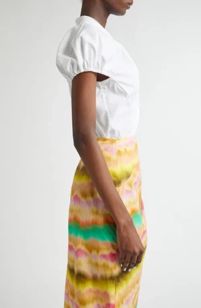 Lela Rose Button Front V-neck Blouse In Multi