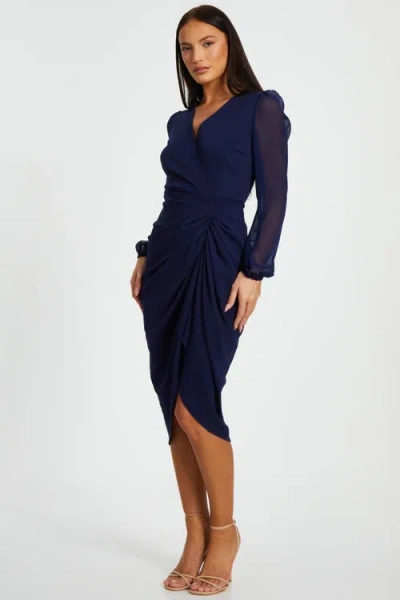 Quiz Scuba Crepe Front Wrap Chiffon Sleeve Midi Dress