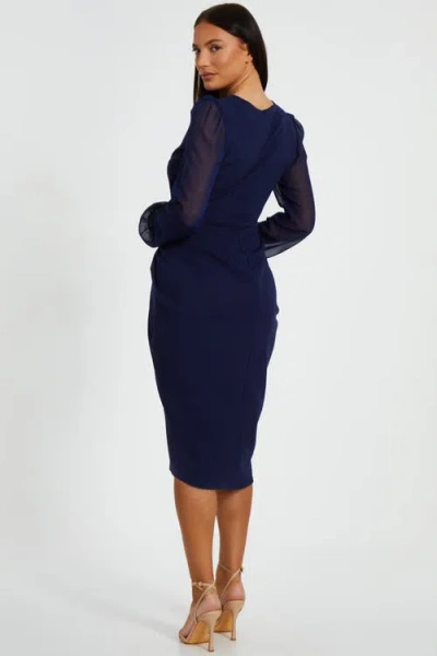 Quiz Scuba Crepe Front Wrap Chiffon Sleeve Midi Dress