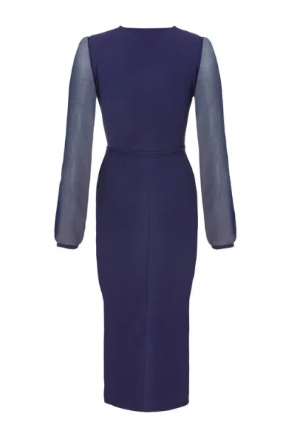 Quiz Scuba Crepe Front Wrap Chiffon Sleeve Midi Dress