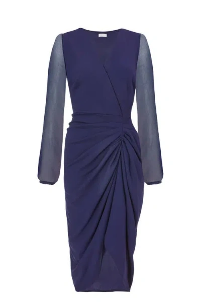Quiz Scuba Crepe Front Wrap Chiffon Sleeve Midi Dress