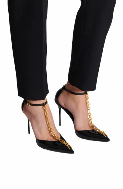 Balmain Sync Patent Leather Chain T-strap Pumps
