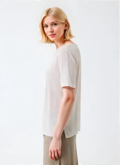 Majestic Filatures Stretch Linen Elbow Sleeve Semi Relaxed Crewneck T-shirt In White