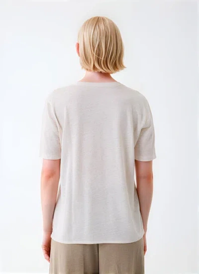 Majestic Filatures Stretch Linen Elbow Sleeve Semi Relaxed Crewneck T-shirt In White