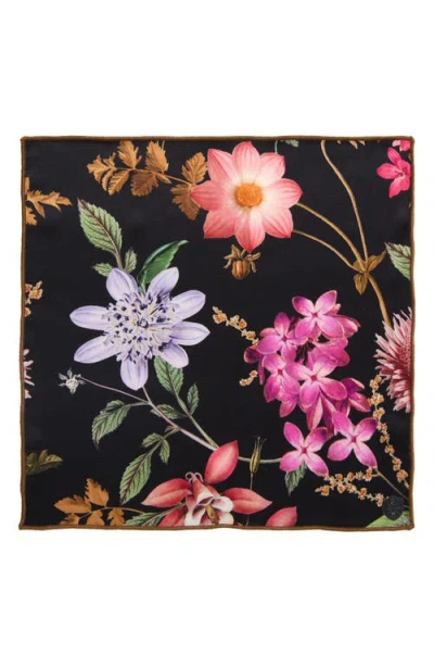 Clifton Wilson Brown & Fucshia Floral Silk Pocket Square