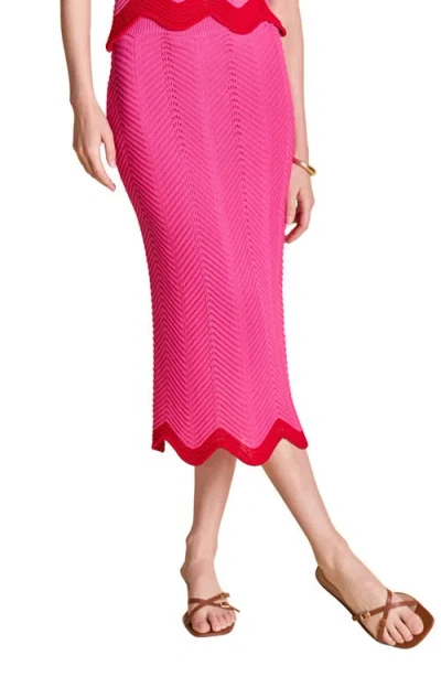 English Factory Scallop Knit Midi Skirt In Pink