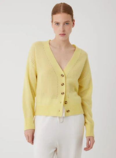 Majestic Filatures Cashmere Silk Pointelle Detail Long Sleeve V-neck Cardigan