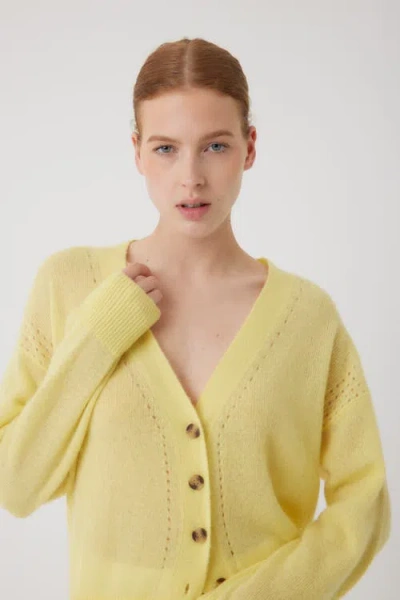 Majestic Filatures Cashmere Silk Pointelle Detail Long Sleeve V-neck Cardigan