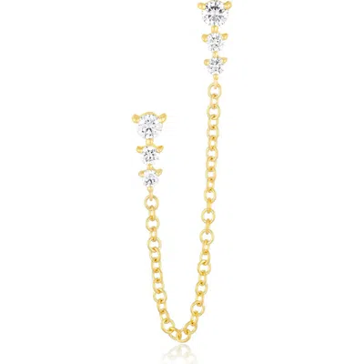 Ef Collection Single Double Piercing Diamond Chain Drop Earring