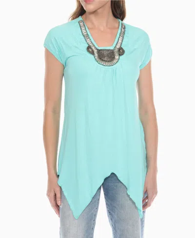 White Mark Women's Beaded Angled Hem Knit Top In Blue