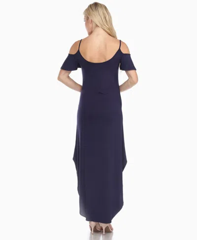 White Mark Women's Cold Shoulder Full Length Maxi Dress In Blue