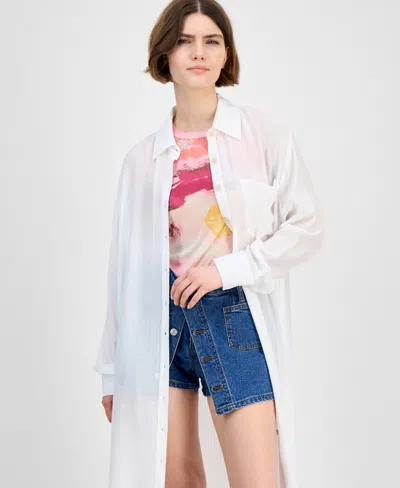 Bar Iii Women's Oversized Button-front Long-sleeve Shirt, Exclusively At Macy's In White