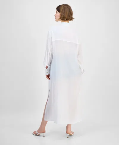 Bar Iii Women's Oversized Button-front Long-sleeve Shirt, Exclusively At Macy's In White