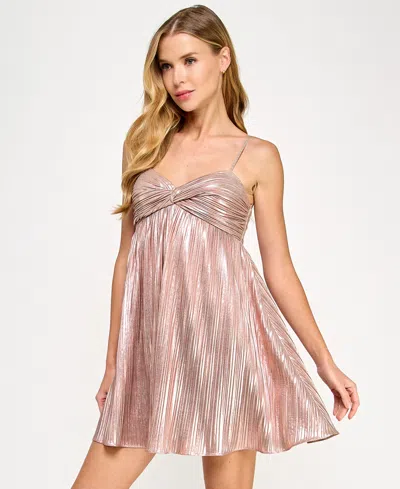 Seni & Cade Juniors' Metallic Pleated Fit & Flare Dress