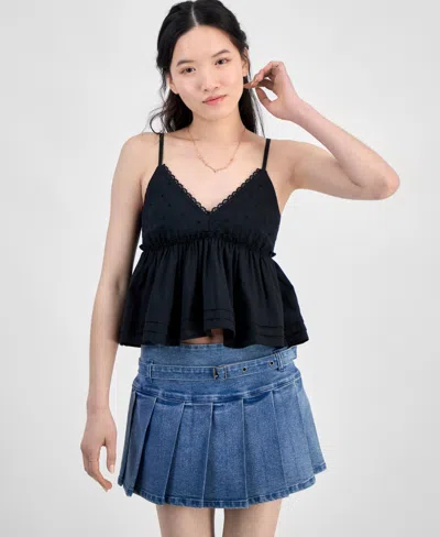 Self Esteem Juniors' Cotton Babydoll Tank In Black