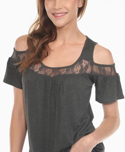 White Mark Women's Cold Shoulder Lace Trim Knit Top In Green