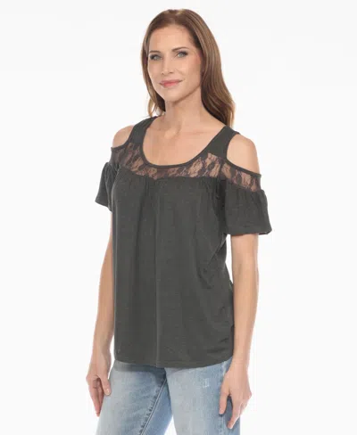 White Mark Women's Cold Shoulder Lace Trim Knit Top In Green