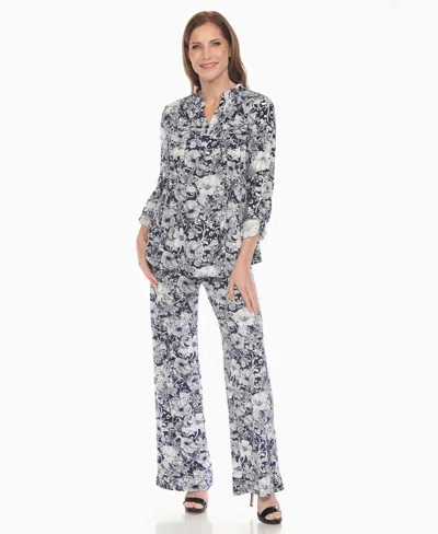 White Mark Women's 2-piece Floral Print Tunic Top And Pants Set
