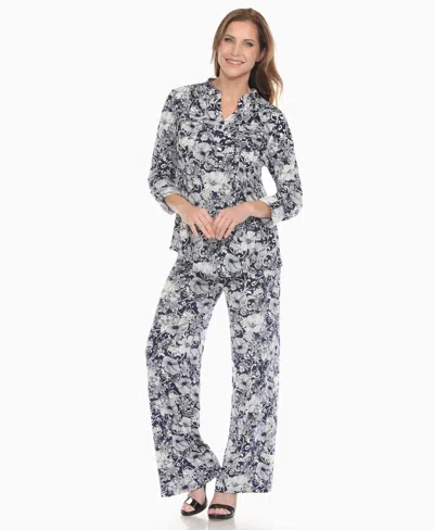 White Mark Women's 2-piece Floral Print Tunic Top And Pants Set