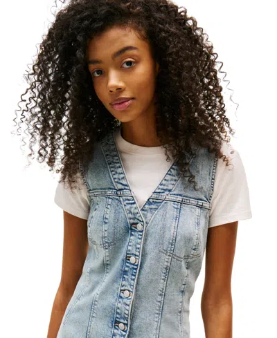 Tommy Jeans Women's V-neck Button-front Dress In Blue