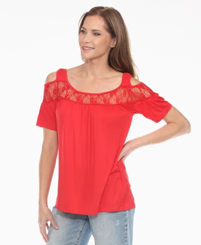 White Mark Women's Cold Shoulder Lace Trim Knit Top