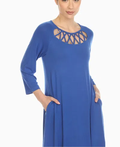 White Mark Women's Criss Cross Neckline A-line Dress In Blue