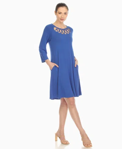 White Mark Women's Criss Cross Neckline A-line Dress In Blue