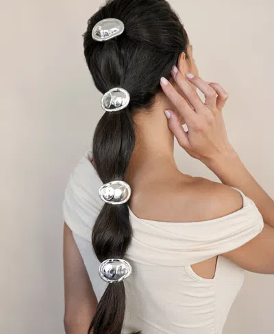 Ettika Liquid Lux Oval Hair Tie In Silver Tone
