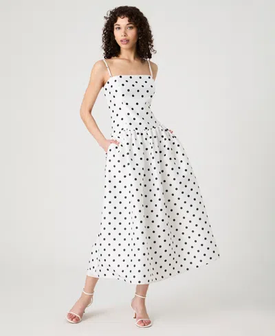 French Connection Polka Dot Strappy Drop Waist Sundress In White