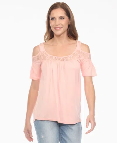 White Mark Women's Cold Shoulder Lace Trim Knit Top