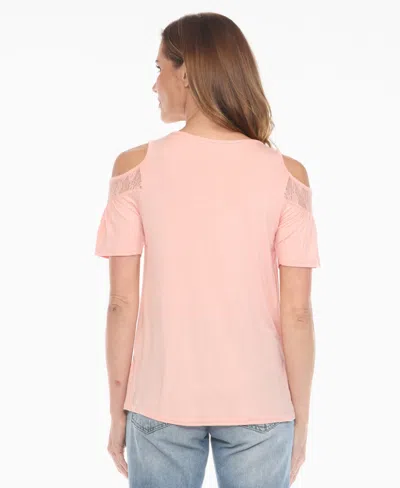White Mark Women's Cold Shoulder Lace Trim Knit Top